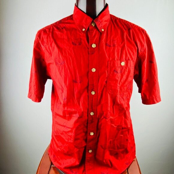 Duluth Trading Button Up Shirt Mens Angry Beaver Lumberjack Hipster Red L - Picture 1 of 10